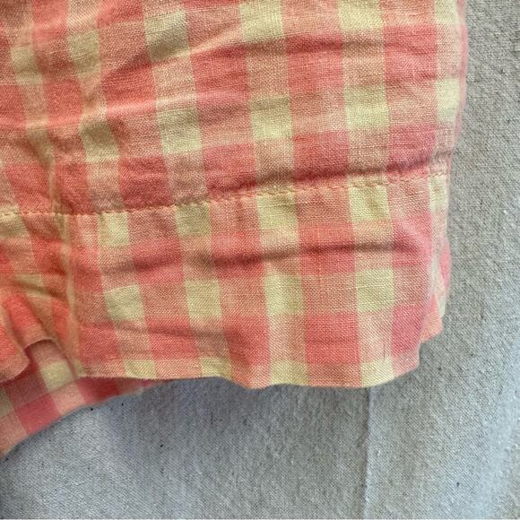 Lou & Grey Gingham pink/beige 100% Linen pull on high rise shorts size small - Picture 14 of 16